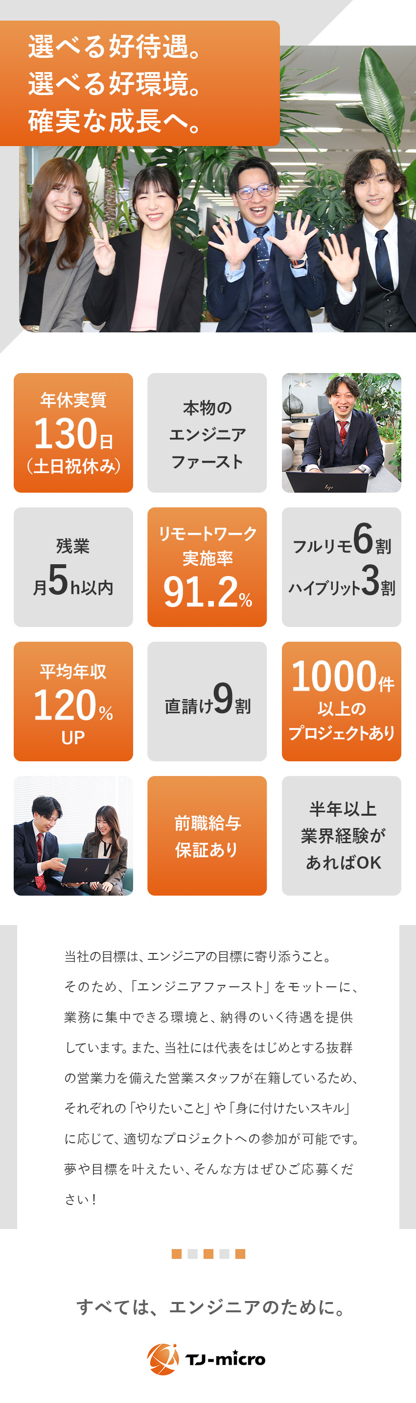 【年収UP確約】平均120％UP⇒200万円UPも／【圧倒的満足度】働き方・働く場所の多様な選択／【在宅勤務90％】フルリモ6割：ハイブリット3割／株式会社ＴＪ‐ｍｉｃｒｏ