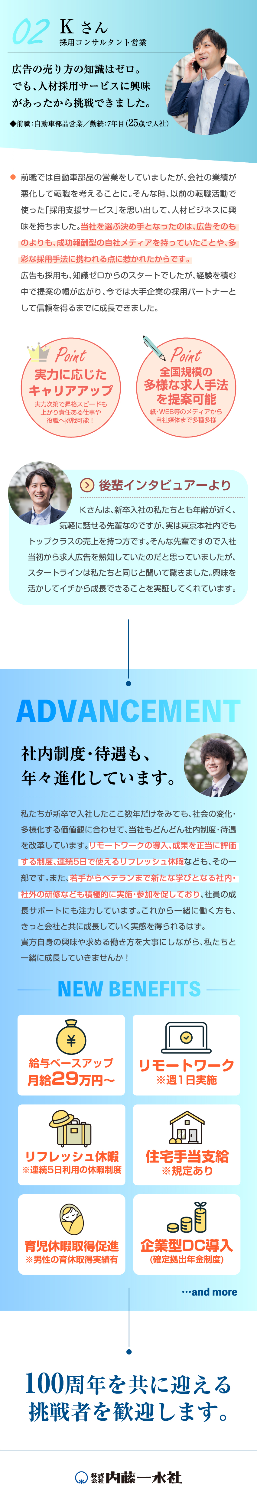 【1930年創業】まもなく100周年の採用支援企業／営業パーソンとして長期的な視野でキャリア形成が可能／充実した福利厚生／研修制度／長期休暇制度あり／株式会社内藤一水社