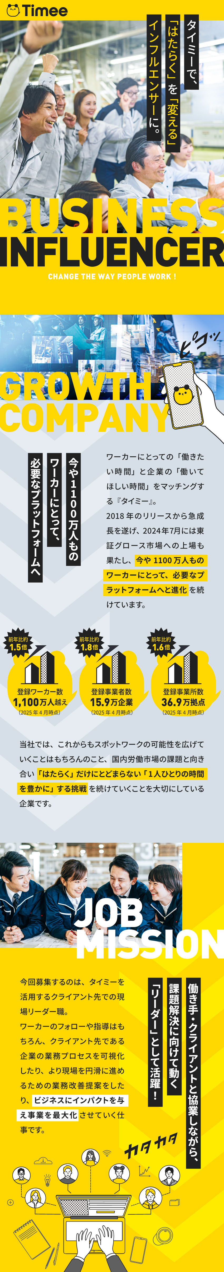 企業の「はたらく」を「変える」インフルエンサーに／東証グロース上場企業『タイミー』の未経験歓迎求人／月給24万円以上／年間休日120日／福利厚生充実／株式会社タイミー【グロース市場】