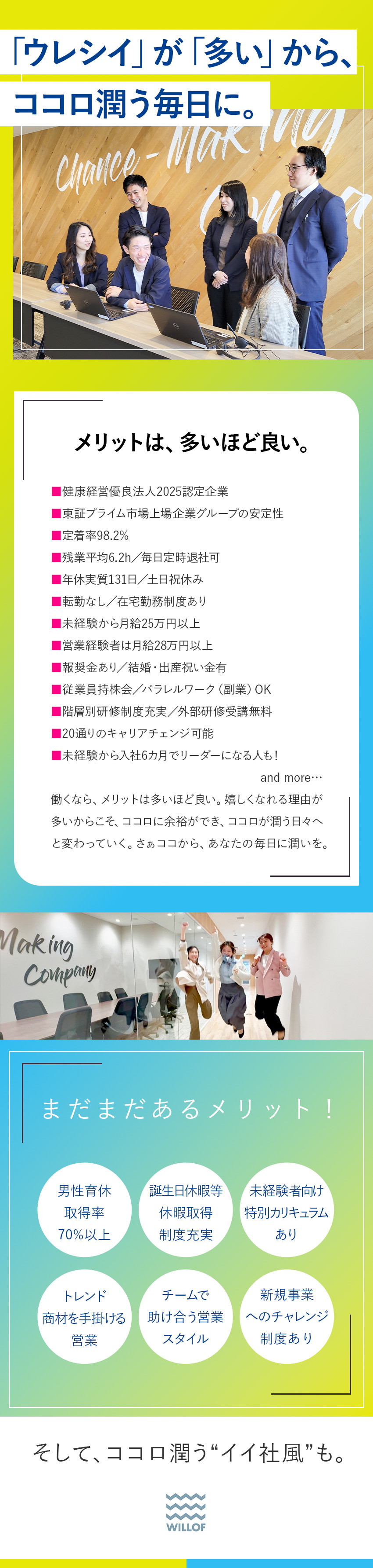 ★東証プライム上場G／健康経営優良法人2025認定／★残業平均6.2h／定時退社OK／年131日以上休／★その他メリット多数！↓続きはこのままスクロール！／株式会社ウィルオブ・ワーク