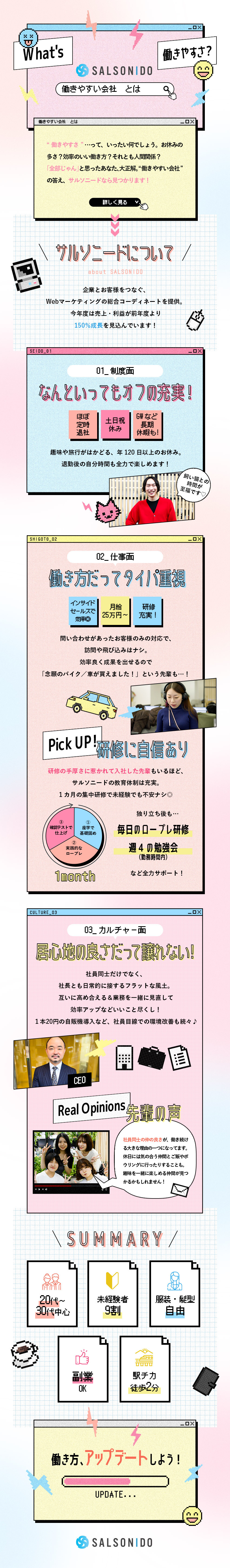 メリハリ抜群＊年休120日～×土日祝休×残業ほぼ無／経験不問＊先輩も9割が未経験・研修制度充実で安心！／効率◎＊外回り・飛び込みなし／月給25万円以上／株式会社サルソニード