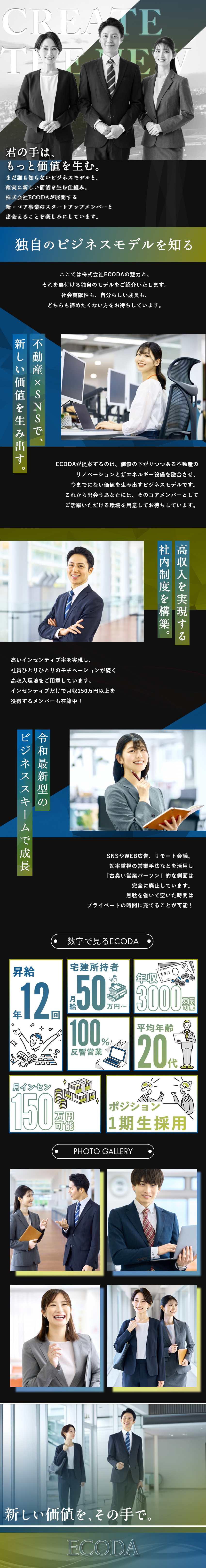 宅建取得者優遇│月給50万円～高水準スタート／高収入実現│月収1000万円実現のインセンティブ／コアメンバー│新ポジション1期生採用でともに成長◎／株式会社ＥＣＯＤＡ