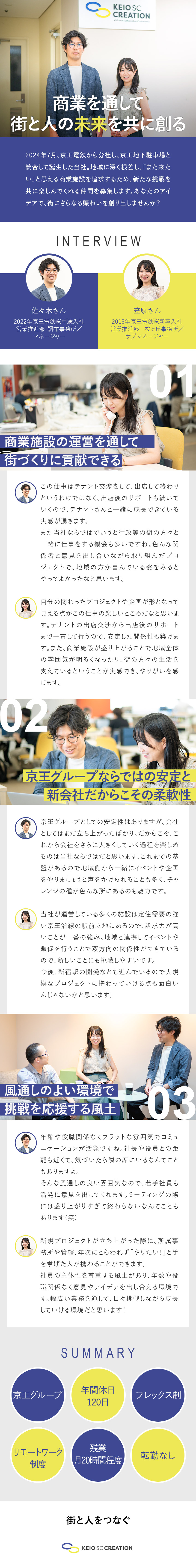 ＜安定性＞2024年設立◎京王グループからの新会社／＜やりがい＞商業を通して地元と人々の生活を彩る／＜働き方＞フレックス制／転勤なし／年休120日／株式会社京王ＳＣクリエイション(京王グループ)