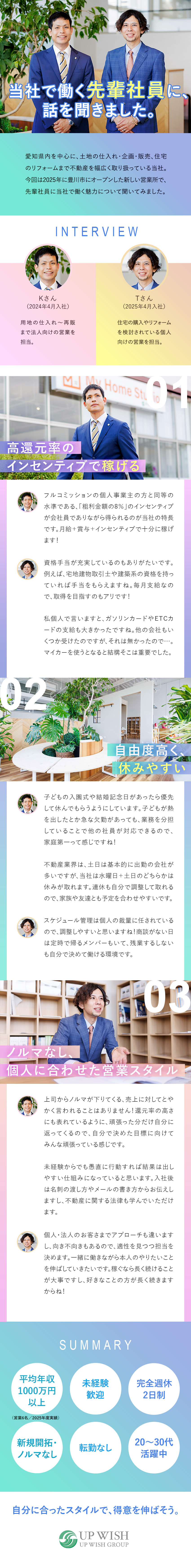 未経験歓迎◆充実の研修／基本から丁寧にレクチャー／稼げる理由◆新規開拓・ノルマなし／粗利の8％を還元／休日も選べる◆水＋土日のいずれか休みの完全週休2日／アップウィッシュ株式会社