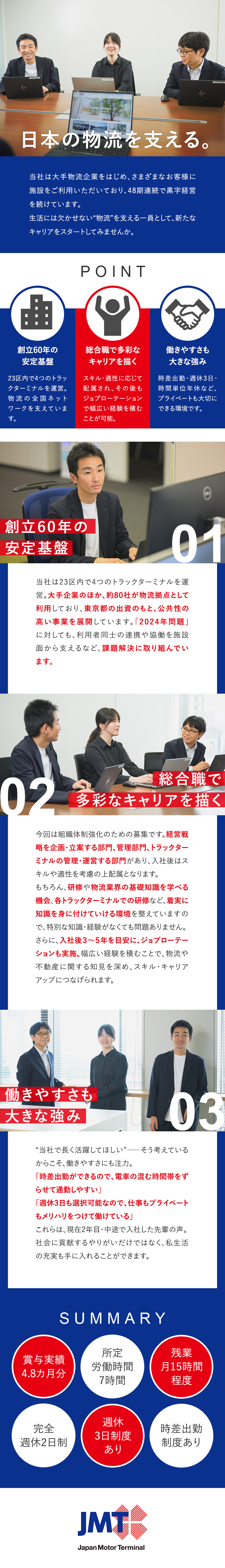 48期連続黒字経営◆日本の物流を支えて60年／未経験歓迎◆手厚い育成体制＆ジョブローテーション有／環境◆年休120日／週休3日可／賞与4.8カ月分／日本自動車ターミナル株式会社