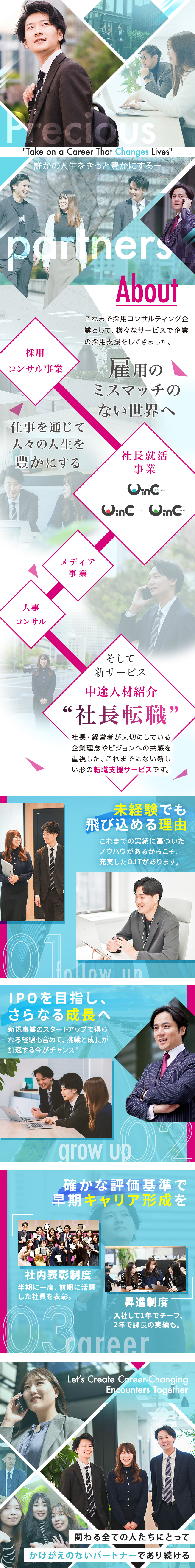 ポテンシャル重視◆未経験から事業のコア人財に／新規事業◆中途人材紹介サービスに立ち上げから携わる／福利厚生◆住宅・家族手当／年休127日／残業18h／株式会社プレシャスパートナーズ