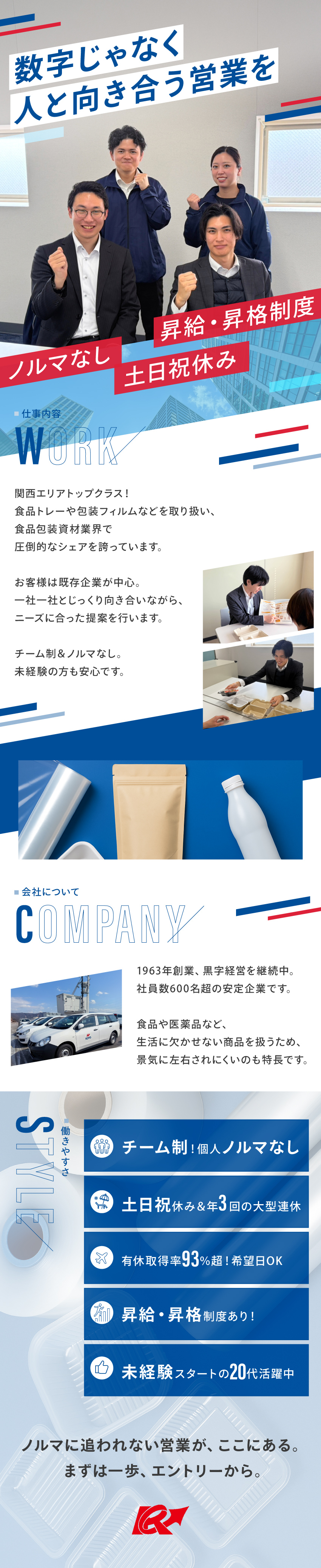 既存顧客中心×ノルマなし営業でムリなく勤務可／キャリア面談や表彰制度で成長意欲の向上をサポート／慣れるまで先輩が伴走する、安心の育成体制を完備／光陽商事株式会社