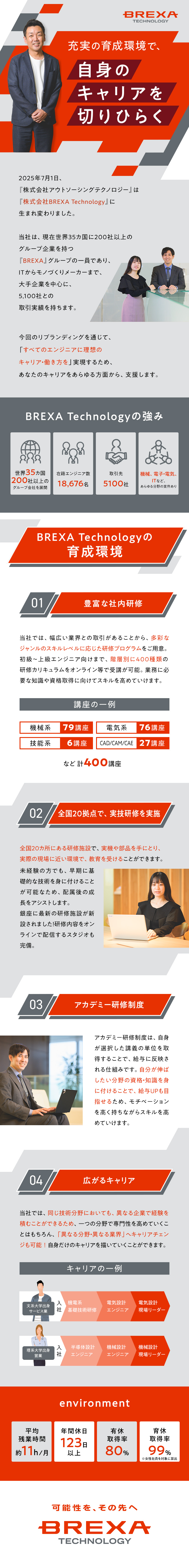 ◆手厚い研修制度◆ゼロから長期的な成長が叶う！／◆希望の案件に携われる◆大手メーカー×多彩な案件／◆環境◆年休123日ｌ土日祝休みｌ残業月約11h／株式会社BREXA Technology(株式会社BREXA Holdingsのグループ会社)