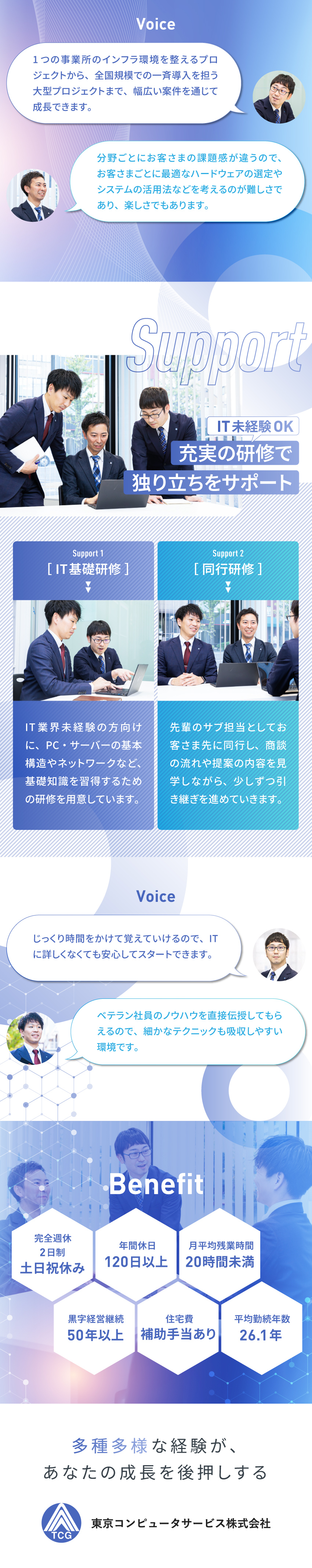 【やりがい】地元企業の課題解決／地域ビジネスに貢献／【成長◎】研修充実／IT営業未経験からスキルを習得／【好環境】土日祝休／年休120日／残業月20h未満／東京コンピュータサービス株式会社