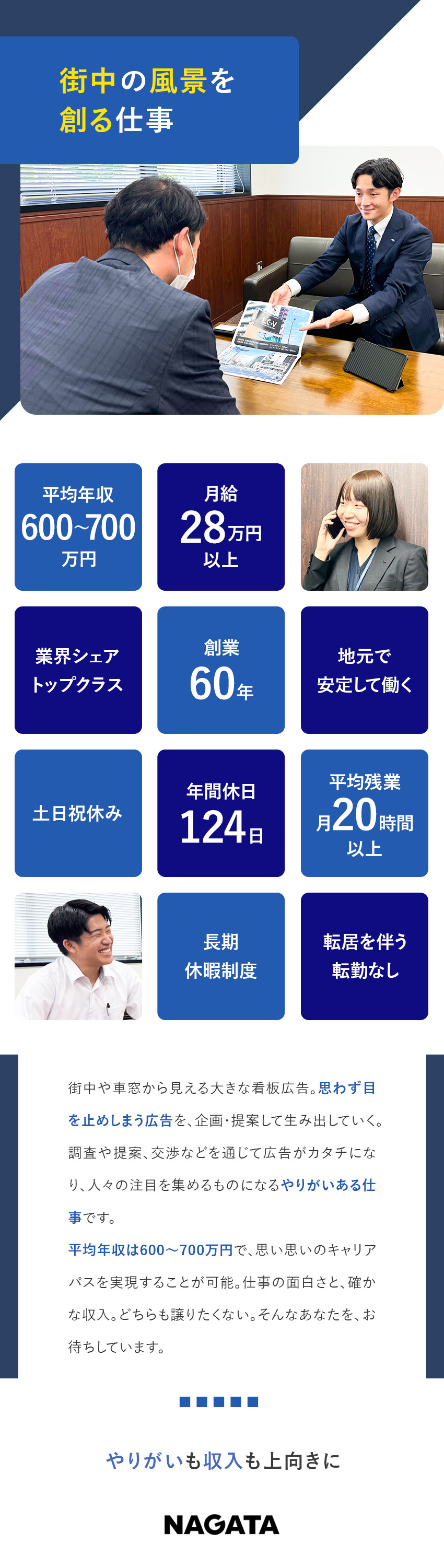 《安定基盤》屋外広告事業で業界シェアトップクラス／《安心》転勤なし・地元で腰を据えて働ける／《働き方》年休124日／土日祝休／月給28万円以上／長田広告株式会社(長田広告グループ)