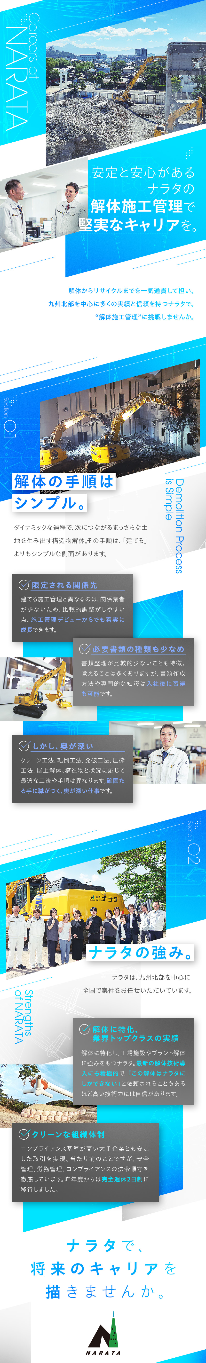 ★解体施工管理として、手に職のキャリアを築く／★業界経験者の場合、前職給与保証あり／★2024年から完全週休2日制に移行／年休115日／株式会社ナラタ