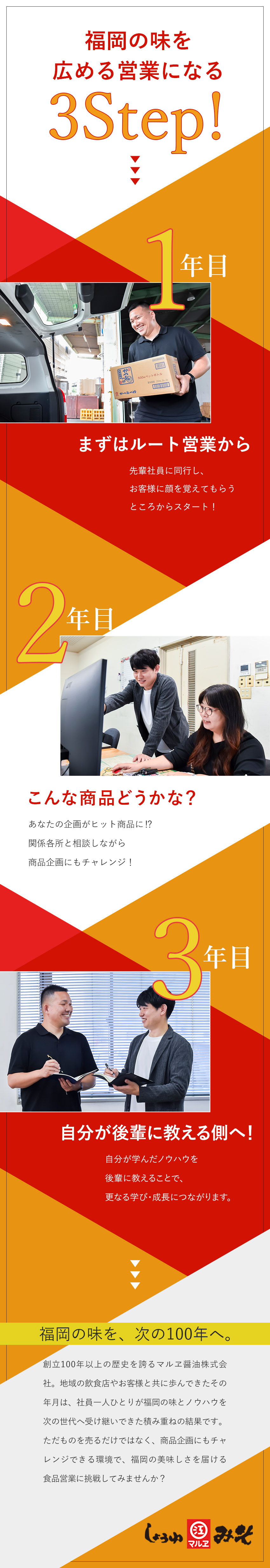 【安定】創立100年以上の歴史を誇る老舗食品企業／【未経験歓迎】高卒以上／自動車免許があればOK／【魅力】新商品企画にも携われる／定着率95%以上／マルヱ醤油株式会社