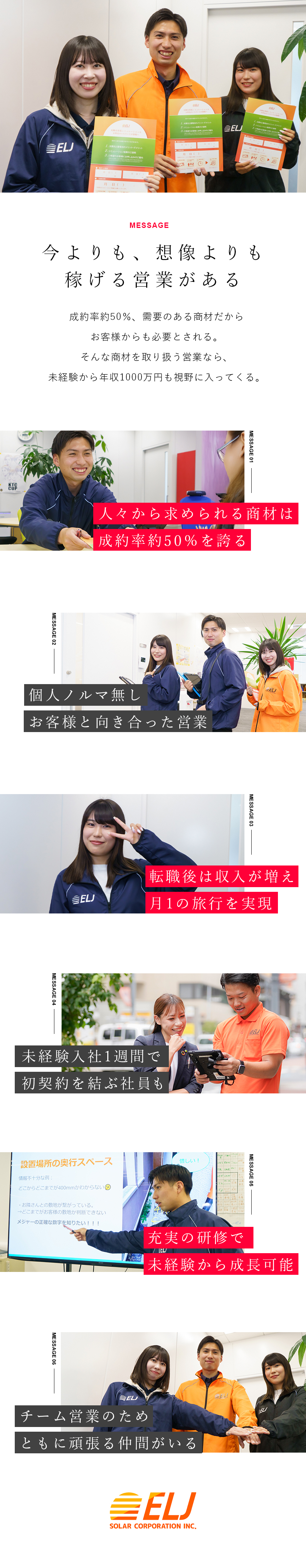 【収入UP】成果に応じて手に入る青天井のインセ／【売りやすさ】成約率5割・需要ある商材の提案／【働きやすさ】月残業10h程・週休2日／ＥＬＪソーラーコーポレーション株式会社