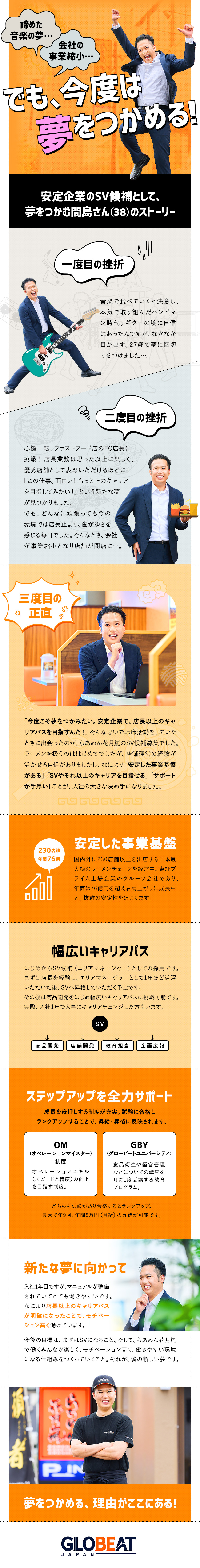 【給与】独自の教育制度が充実！年間最大月8万円UP／【キャリア】SV候補！エリアマネージャーとして採用／【働きやすさ】月9日休み！連休取得可！正月休みあり／グロービート・ジャパン株式会社