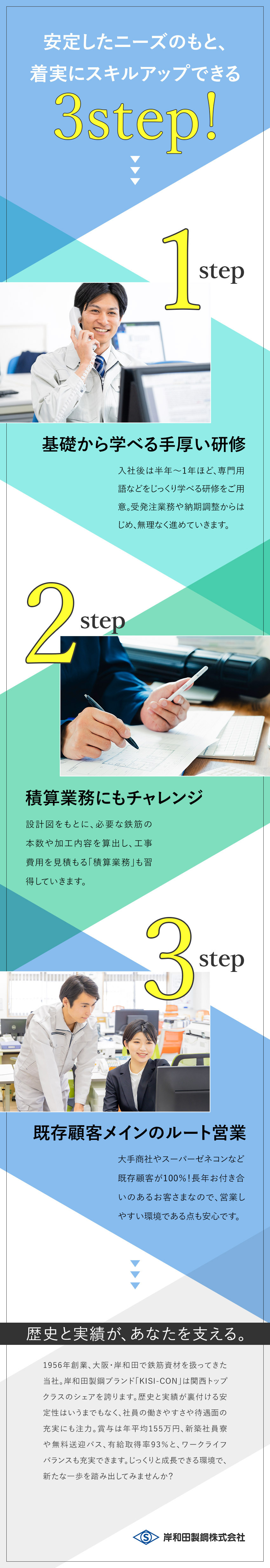 【安定性】関西シェアトップクラスの実績あり／【未経験歓迎】大手と取引多数＆既存顧客100％／【高待遇】平均賞与155万円／転勤なし／新築社員寮／岸和田製鋼株式会社(岸和田製鋼グループ)