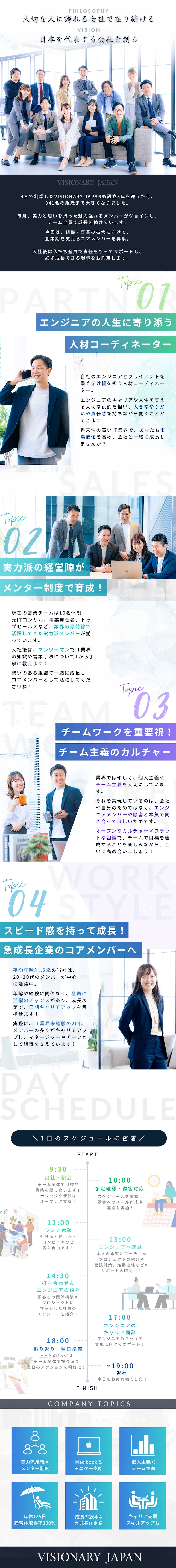 成長率｜設立3年で社員341名の急成長IT企業／チーム主義｜実力派経営陣がメンターとしてサポート／キャリア｜20代の管理職多数！全員に活躍の機会あり／株式会社ＶＩＳＩＯＮＡＲＹ　ＪＡＰＡＮ