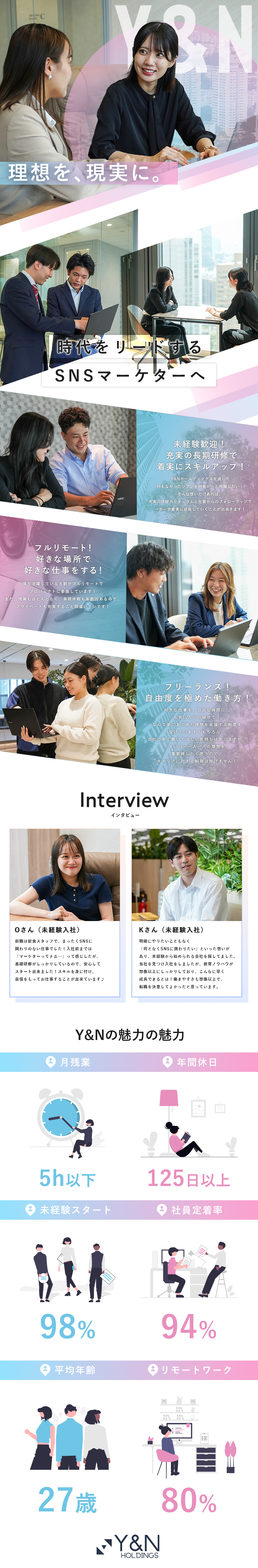 【★】入社2年目で月収50万円プレイヤー多数排出！／【★】手厚い長期研修でトレンドスキルを習得！／【★】2年間で30名以上のフリーランスを輩出！／株式会社Ｙ＆Ｎホールディングス