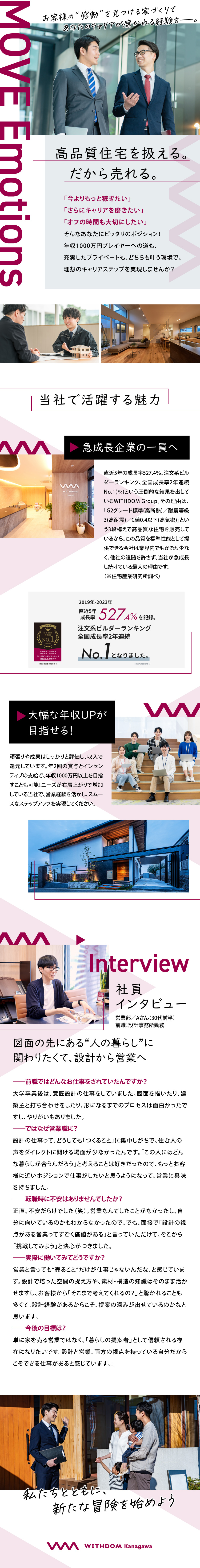 【成長率527％】株式上場に向けて黒字経営で成長中／【業種未経験OK】反響営業でテレアポ・飛び込みなし／【働きやすさ◎】年休122日│残業月平均10h以下／WITHDOM kanagawa株式会社