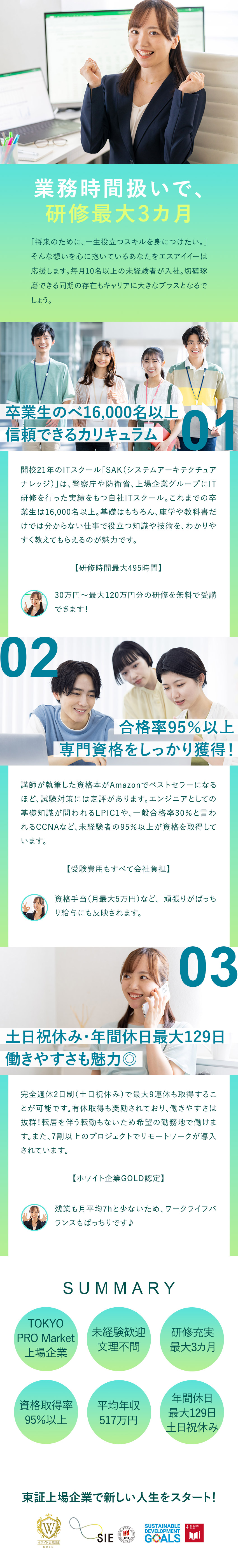 【未経験活躍】9割が未経験入社・資格取得率95％／【高水準の給与】平均年収517万円～／賞与年3回／【働きやすさ】月平均残業7h／9連休取得可能／株式会社エスアイイー【TOKYO PRO Market上場】