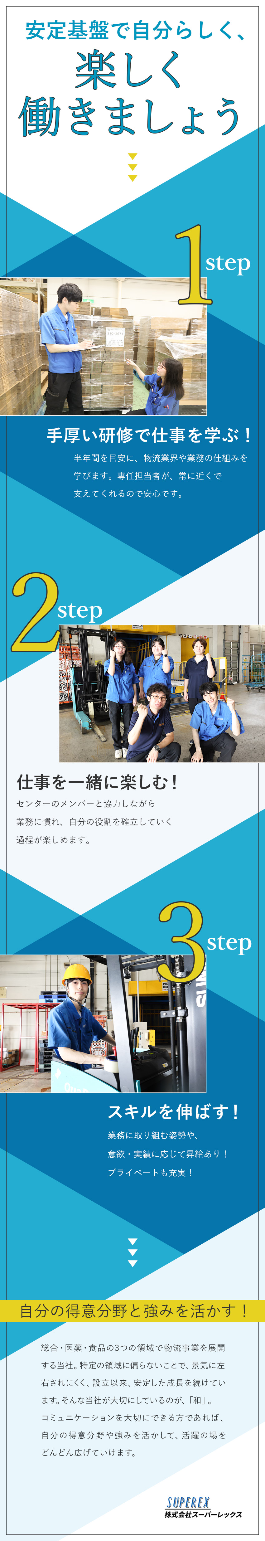 未経験歓迎★半年を目安にした研修制度で安心スタート／好環境★残業月20H以下／完全週休2日／賞与年2回／安定基盤★設立より右肩上がりの成長を続ける／株式会社スーパーレックス