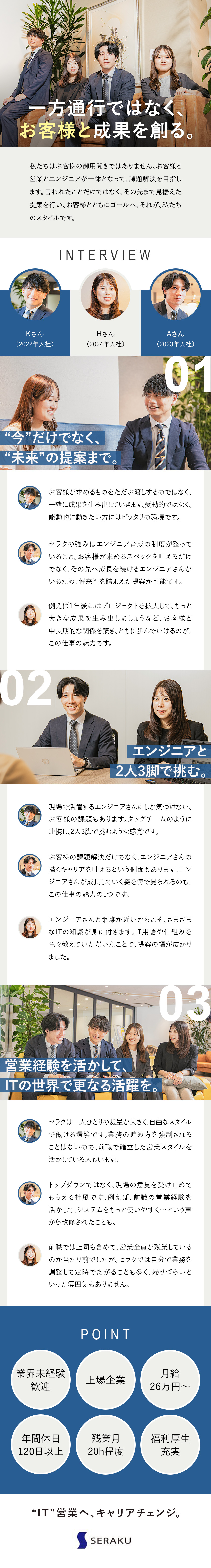 【業界未経験歓迎】営業経験×IT人材へ成長◎／【スタイル】エンジニアと協力／裁量大きく自由に◎／【働きやすさ】年休120日以上／残業20h程度◎／株式会社セラク【スタンダード市場】
