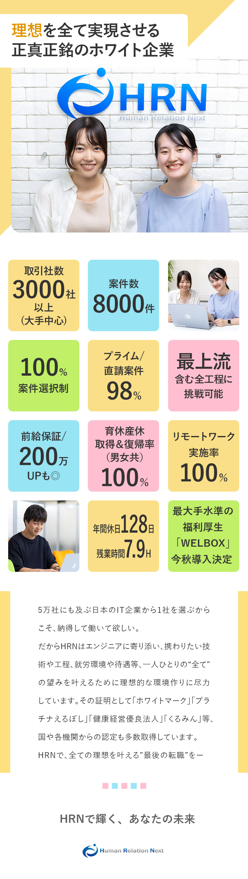 省庁からの認定多数！日本トップクラスのホワイト企業／納得の案件選択制◆スキル次第でフルリモート可能／経験者前給保証◆年収7桁UP＆年複数回の昇給も可能／ヒューマンリレーションネクスト株式会社