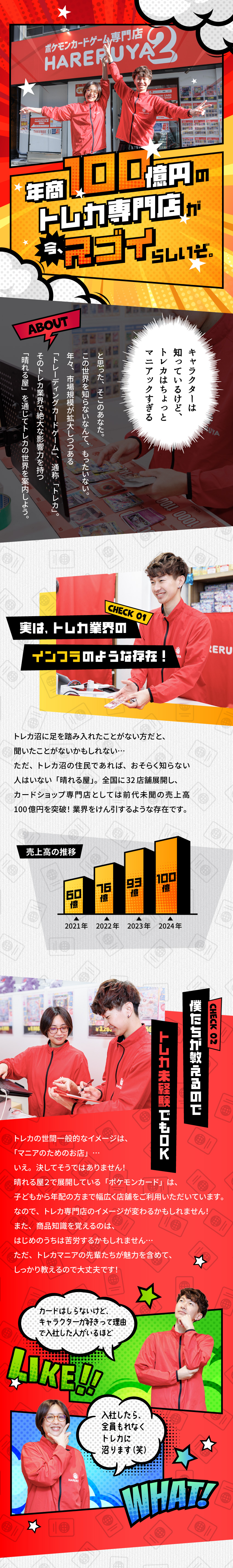 【トレカ未経験◎】カードの専門知識は入社後に教育！／【スキルUP◎】多様な店舗運営のスキルが身につく！／【安定性◎】トレカ業界のリーディングカンパニー！／株式会社晴れる屋