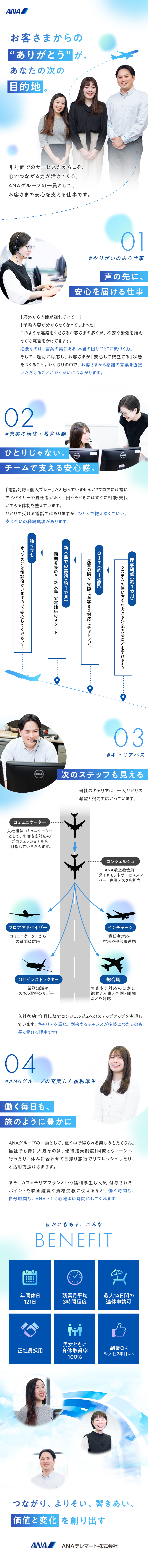 【職場環境◎】温かい人間関係で安心して働ける職場／【ANAグループで安定◎】充実した手当と福利厚生／【キャリア◎】多様なキャリアパスでスキルアップ可能／ＡＮＡテレマート株式会社(ＡＮＡグループ)