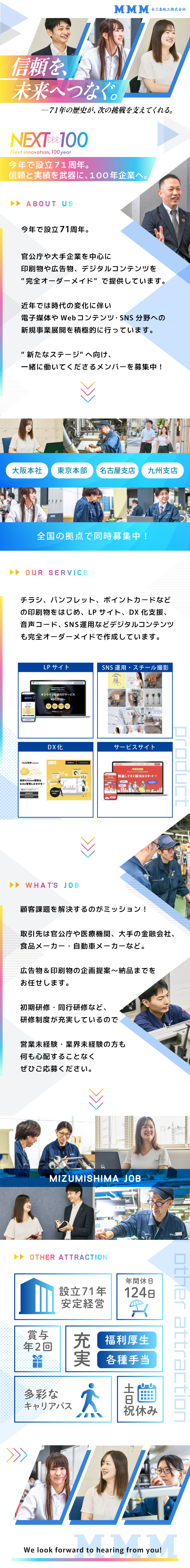 ◇水三島ブランド／設立71年で培った安定基盤◎／◇年間休日124日！各種手当・福利厚生が充実！／◇Web・SNS分野への新規事業を積極的に展開中！／水三島紙工株式会社