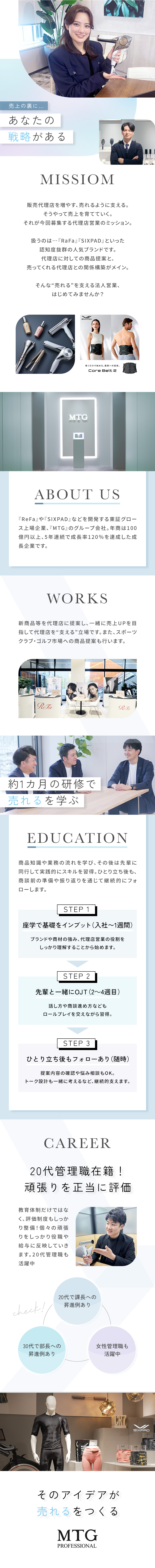 ★東証上場グループ・年商190億超の急成長企業／★『ReFa』『SIXPAD』等の市場拡大を担う！／★20代課長・30代課長・女性管理職も活躍中／株式会社ＭＴＧプロフェッショナル(株式会社MTGグループ)