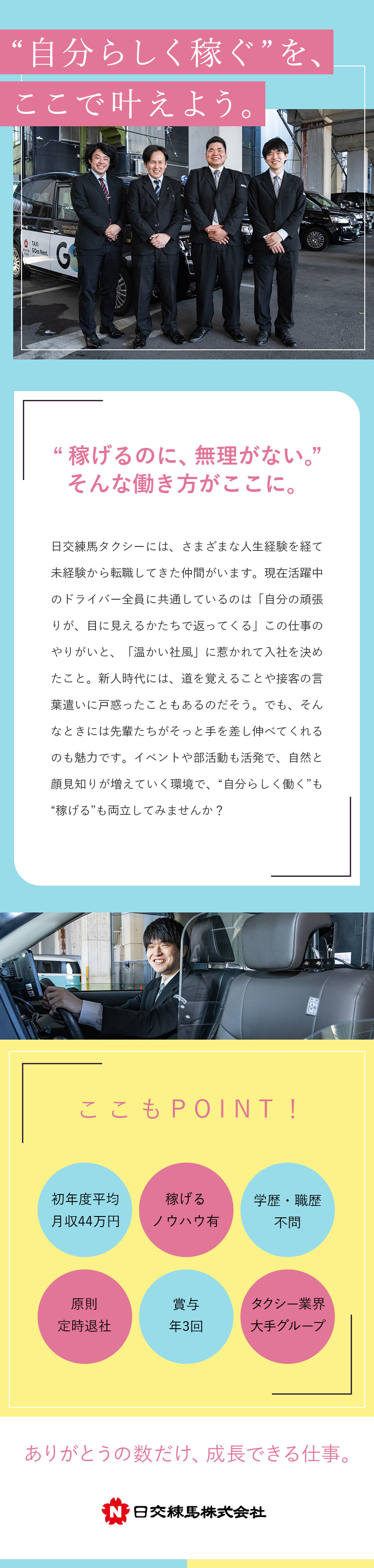 未経験1年目平均年収630万円／最高年収789万円／【安定性◎】都内トップクラス／常に5位以内の売上有／「9割がアプリ配車！」だから初めてでも困りません！／日交練馬株式会社(日本交通グループ)