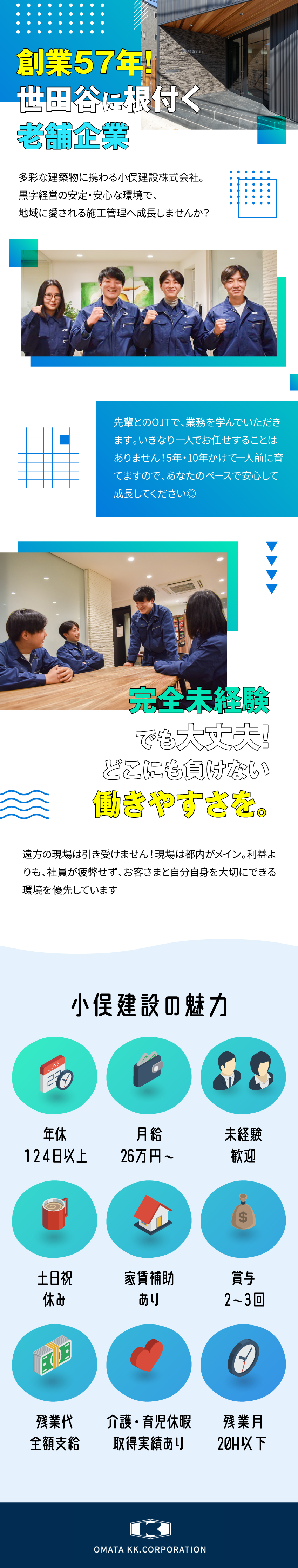 【首都圏密着】官公庁からも依頼を受ける安定企業／【未経験歓迎】あなたのペースで地図に残る技術を習得／【メリハリ】年休124日／残業20H／遠方現場なし／小俣建設工業株式会社