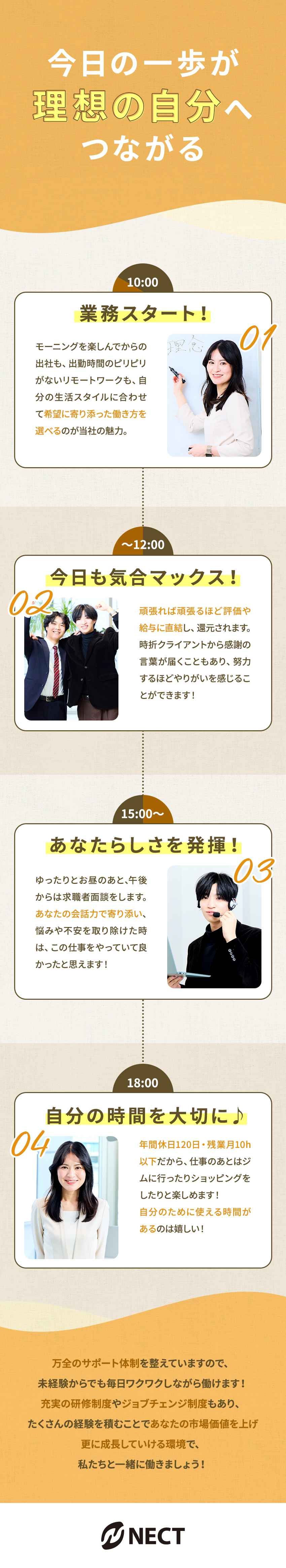【20代活躍！】丁寧な研修制度でゼロから習得できる／【待遇】残業月10h程度・昇給年2回・在宅勤務あり／【社風】堅実な仲間とともに、未経験から成長できる／株式会社ＮＥＣＴ