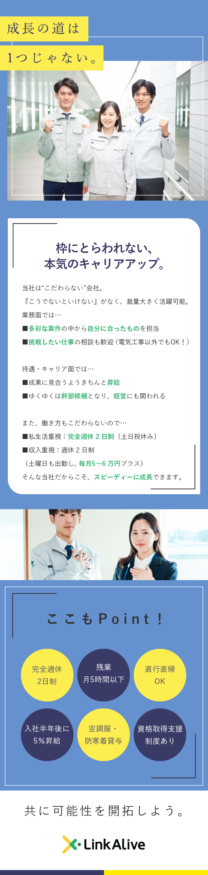 【未経験歓迎】資格取得を支援&技術のプロがフォロー／【成長環境】裁量大◎スキルに合った案件で活躍できる／【働き方】完休2日or週休2日で月5～6万円プラス／リンクアライブ株式会社