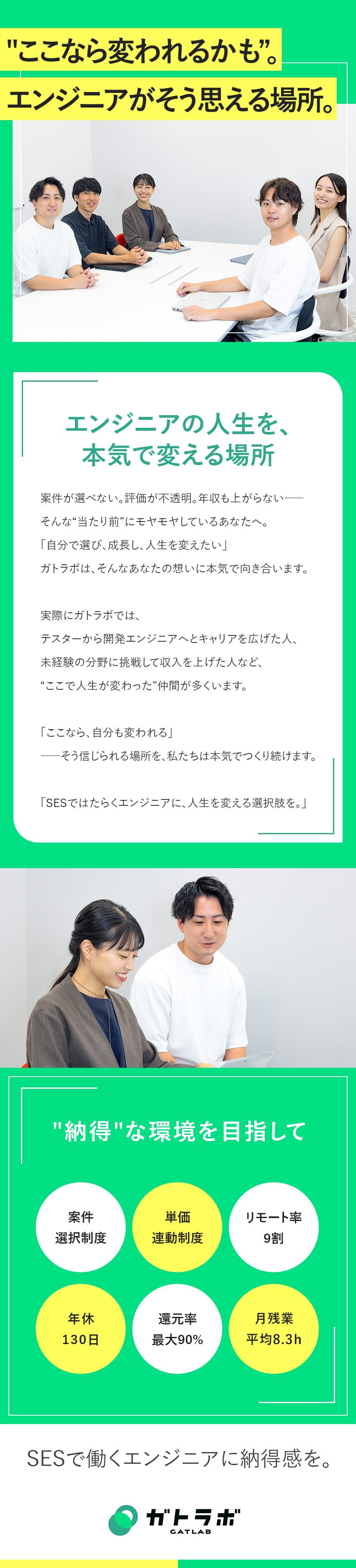 【魅力】自由な案件選択と納得感のある働き方を実現／【スキルアップ】手厚いサポート＆公正な評価制度／【働きやすさ】服装自由／帰社日なし／副業OK／株式会社ガトラボ