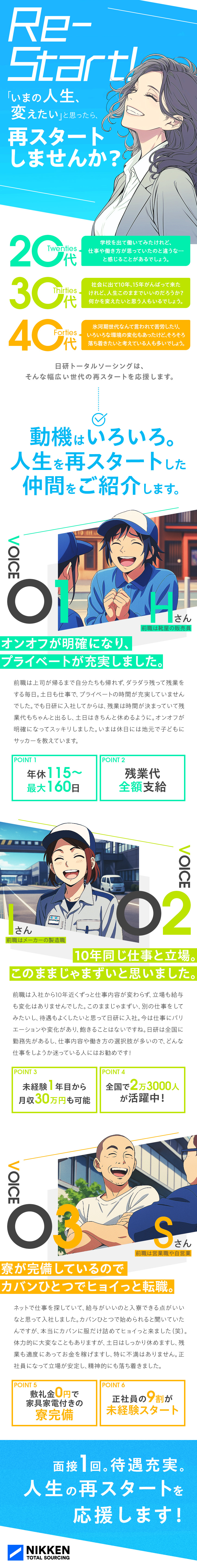★業界最大規模の有名企業の正社員になるチャンス！／★勤務地は全国5500ヵ所。家具家電付き寮あり！／★全国30ヵ所に未経験から学べる技能センターあり！／日研トータルソーシング株式会社