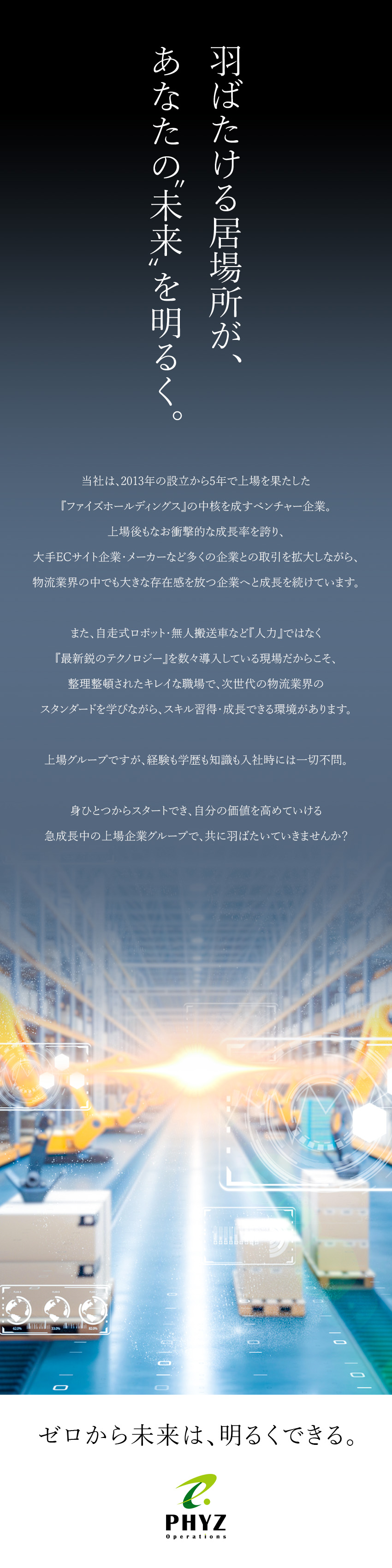 ★東証上場グループ／直近3年の利益成長率250%／★未経験歓迎／入社1年で主任・係長への昇格も可能／★月給28.1～38.7万円／20代・30代が7割／ファイズオペレーションズ株式会社