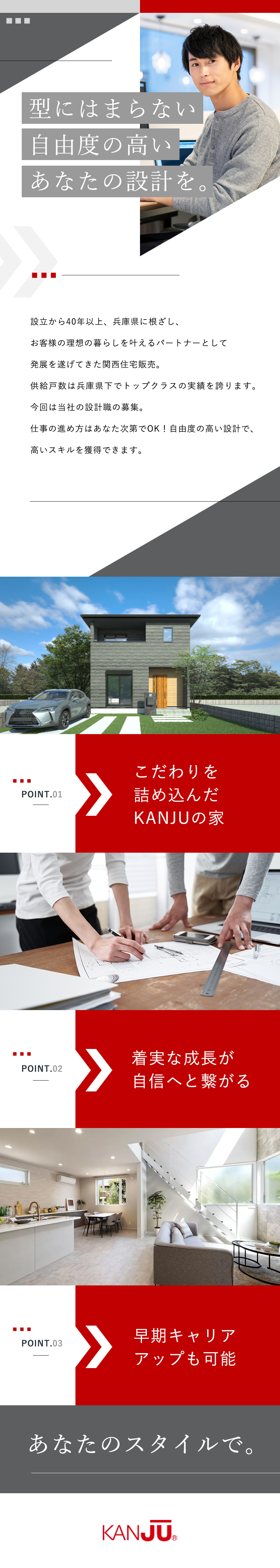 ☆実績多数…兵庫県内でトップクラスのハウスメーカー／☆資格取得応援…入社後に2級建築士を取得した先輩も／☆高待遇…1級建築士の資格があれば月給35万円以上／関西住宅販売株式会社