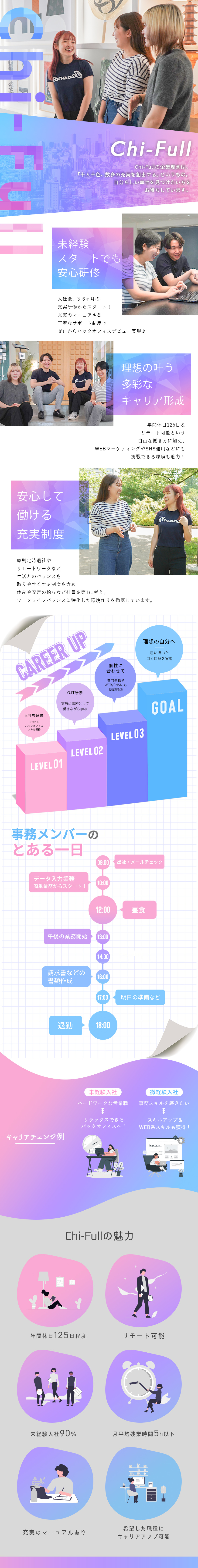 未経験歓迎│ゼロからバックオフィスキャリアに挑戦★／働きやすさ│年休125日＆原則定時退社＆リモート◎／充実の研修│丁寧なマニュアル＆WEB・SNS知識も／株式会社Ｃｈｉ‐Ｆｕｌｌ