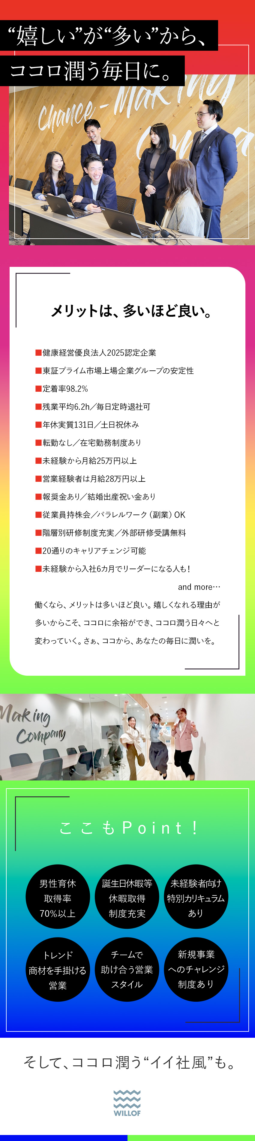 ★東証プライム上場G／健康経営優良法人2025認定／★残業平均6.2h／定時退社OK／年131日以上休／★その他メリット多数！↓続きはこのままスクロール！／株式会社ウィルオブ・ワーク