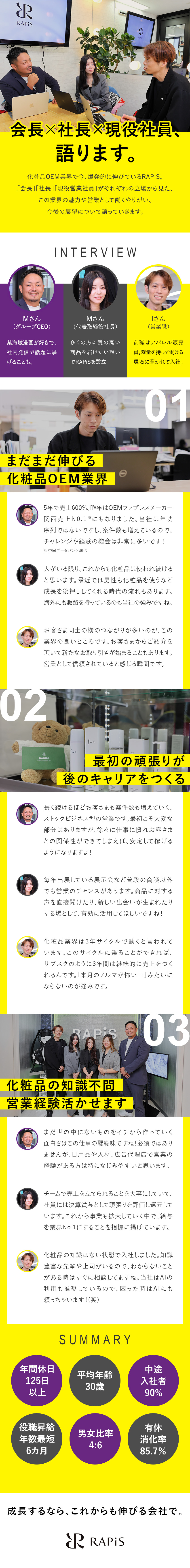 【急成長】5年600%成長中の化粧品OEMメーカー／【幅広い提案】企画から販促までワンストップで対応／【好待遇】年休125日／残業20h以下／賞与年3回／株式会社ＲＡＰｉＳ