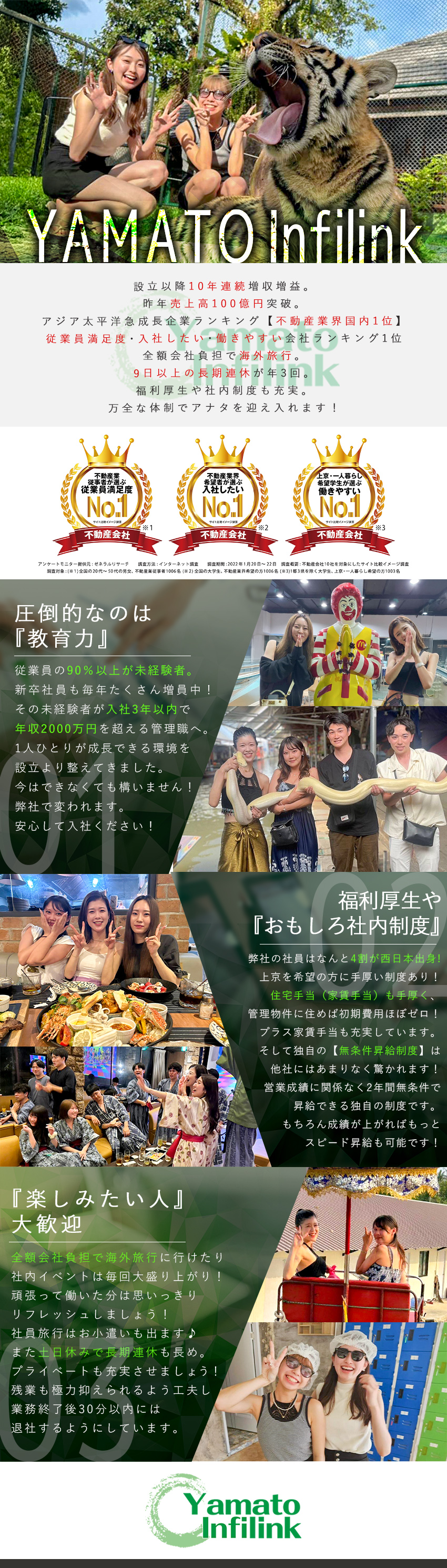 【圧倒的教育力】入社1年で年収1000万社員多数！／【地方出身も歓迎】社宅や家賃手当も充実してます！／【自慢の福利厚生】嬉しい制度や手当が盛りだくさん！／大和インフィリンク株式会社