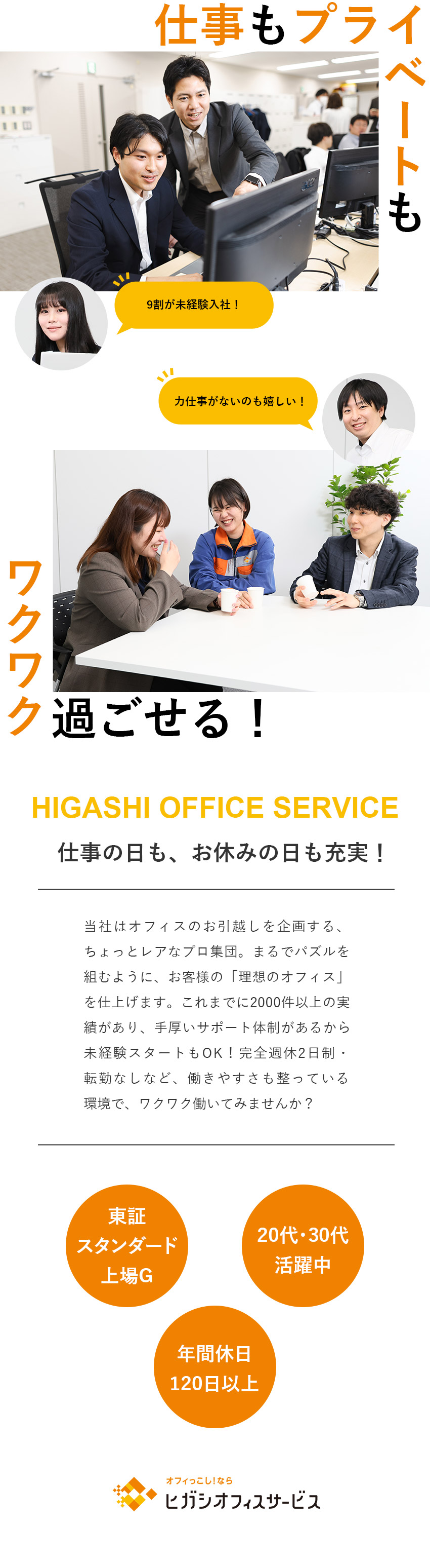 創業80年の上場グループの安定基盤＝安定性抜群／ほぼ未経験入社！力仕事なし！＝はじめての方も安心／年休120日以上＆完全週休2日＆賞与年2回＝好待遇／ヒガシオフィスサービス株式会社(ヒガシグループ)