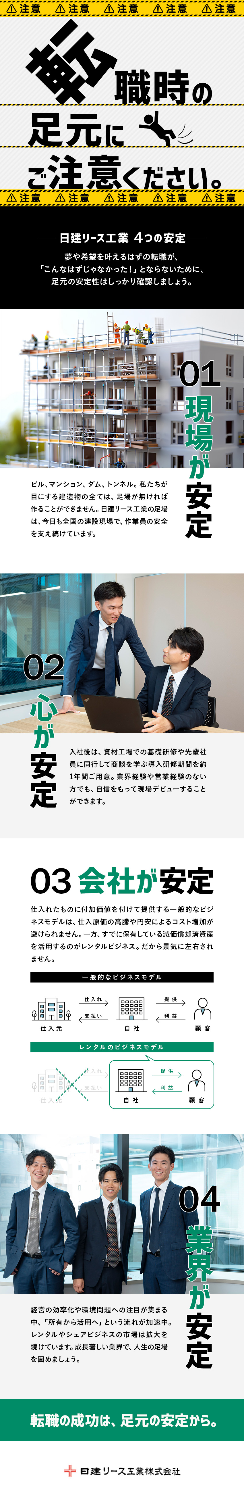 1967年設立・景気に左右されないレンタル事業／充実の研修体制で、自信をもって営業デビューできる！／自己負担月1万円から社宅に住める！／日建リース工業株式会社