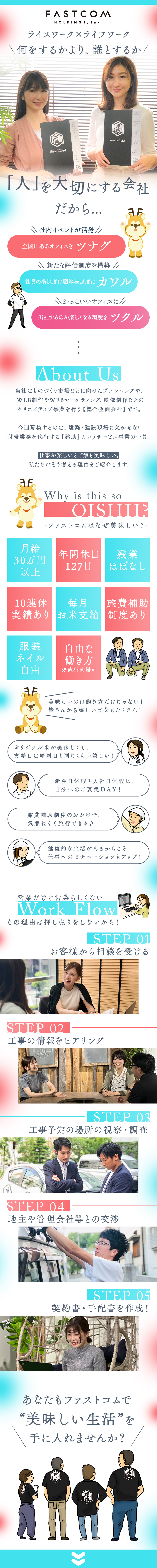当社はBtoBtoC事業なんです／稼ぐより、まず“売れる営業になっていきましょう／成果だけでなく、プロセスや顧客満足度も評価します／株式会社ファストコムホールディングス