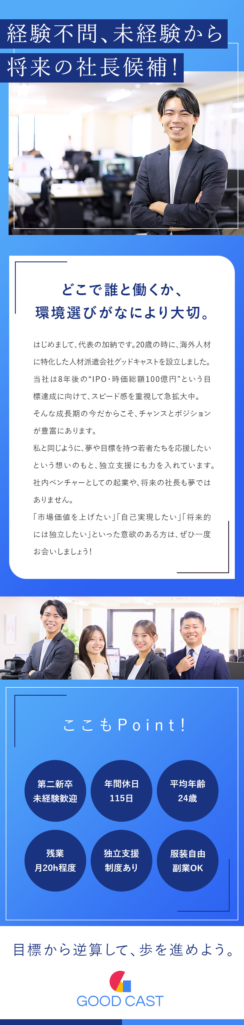◎海外人材特化の派遣事業を展開するベンチャー企業／◎平均年齢24歳！情熱と野望を抱いた若者たちが在籍／◎年間休日115日／家賃補助制度／独立支援あり／株式会社グッドキャスト(ワークナビホールディングスグループ)