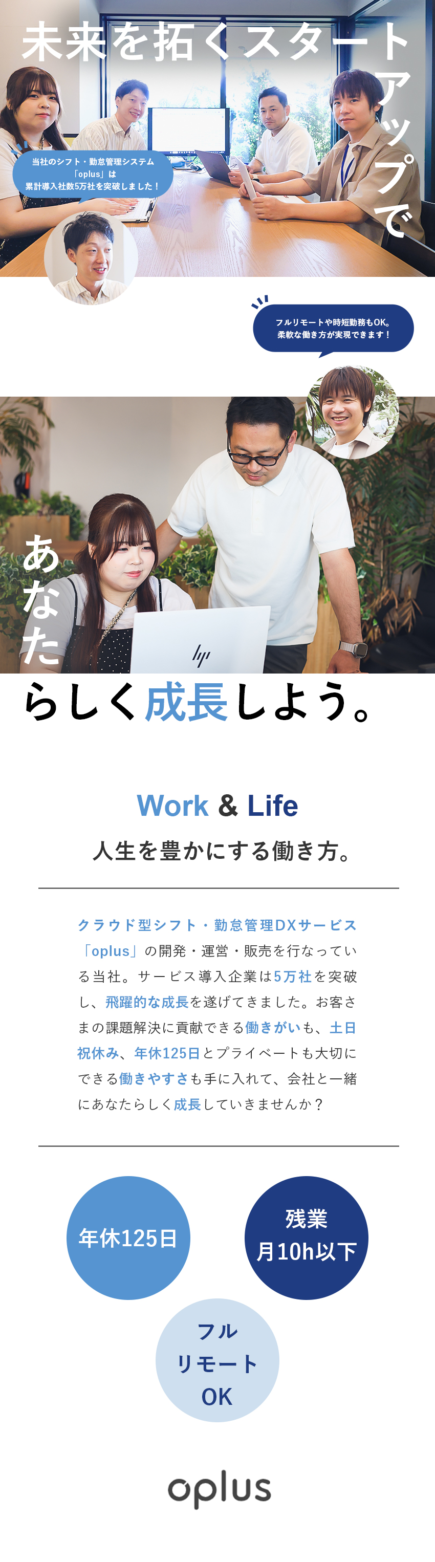 【安定◎】契約事業所数5万件超！拡大中の成長企業／【成長◎】サポート体制充実／キャリアパス多彩／【環境◎】月給28万円～／残業ほぼなし／土日祝休み／Ｏｐｌｕｓ株式会社