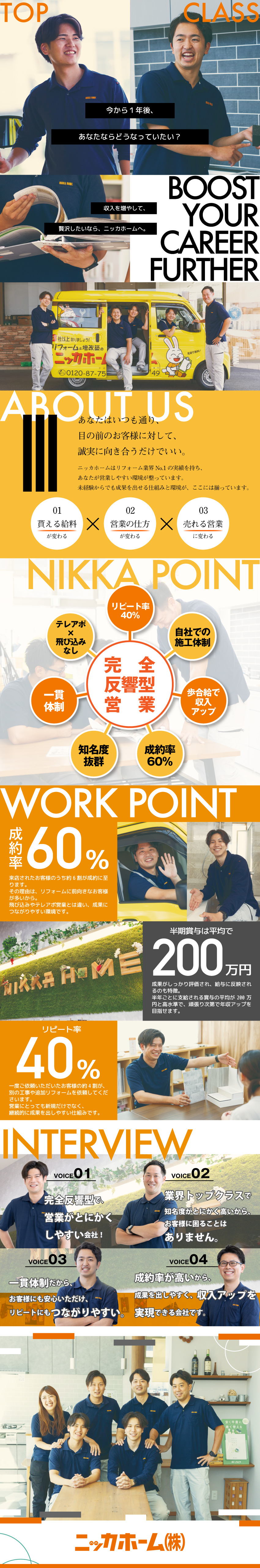 【安定基盤◎】業界でNo.1のリフォーム会社です！／【成約率60％】未経験の方も高収入を目指せる環境！／【一貫体制】お客様と長く付き合え、リピート率40％／ニッカホーム株式会社