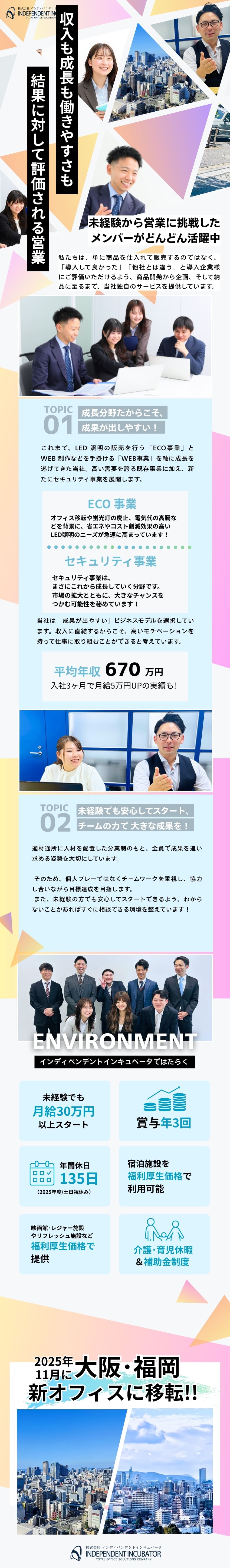 巨大市場で活躍！★将来性◎の注目商材の提案営業／平均年収670万★入社3カ月で月給5万UPの実績有／働きやすさ★残業少なめ／年間休日135日／賞与3回／株式会社インディペンデントインキュベータ