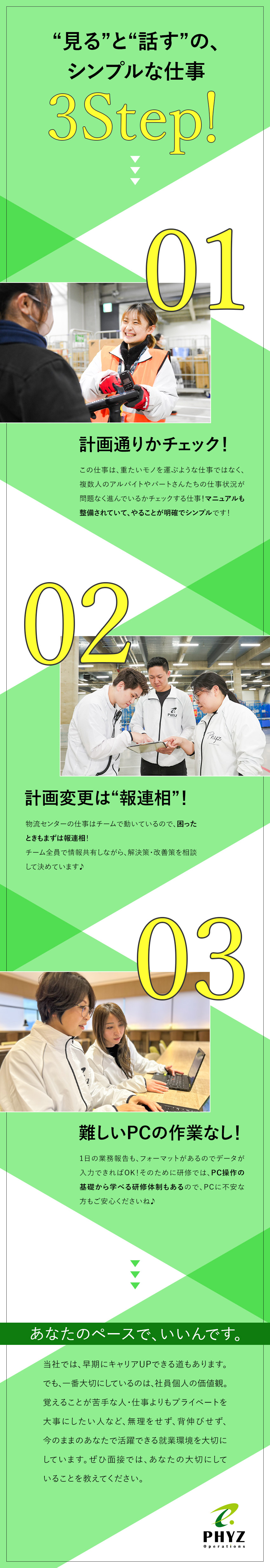 東証上場グループの超安定経営基盤／月給28万円以上／未経験歓迎／「見る」「話す」のシンプルワーク！／3カ月の研修／入社後4回の上司・人事面談の安心体制／ファイズオペレーションズ株式会社